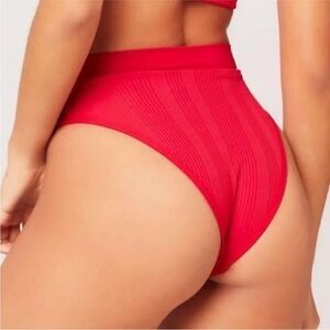 l*space Ribbed Frenchi Bitsy Bikini‎ Bottom in Lipstick Red L NWT